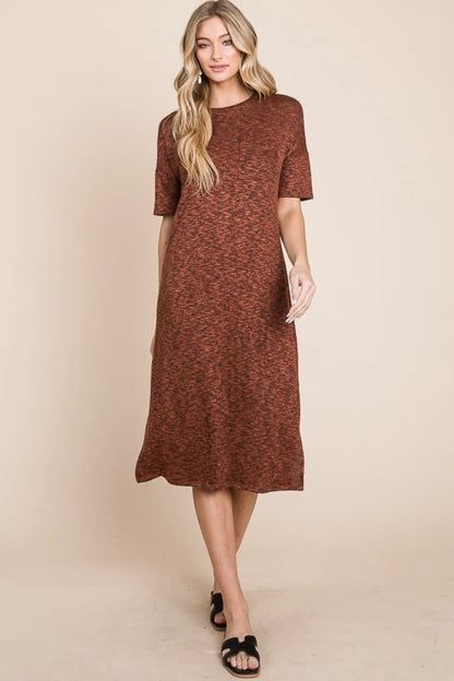 Round Neck Side Slit Midi Dress - Rust - product view 1