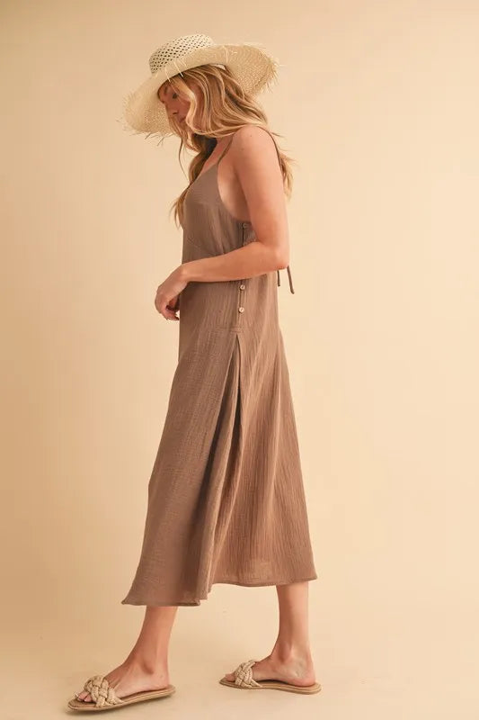 Side Button Midi Cami Dress - Mocha - product view 4