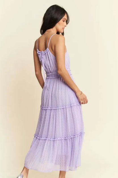 Texture Swiss Dot Ruffle Square Neck Midi Dress in Lavender - product view 6