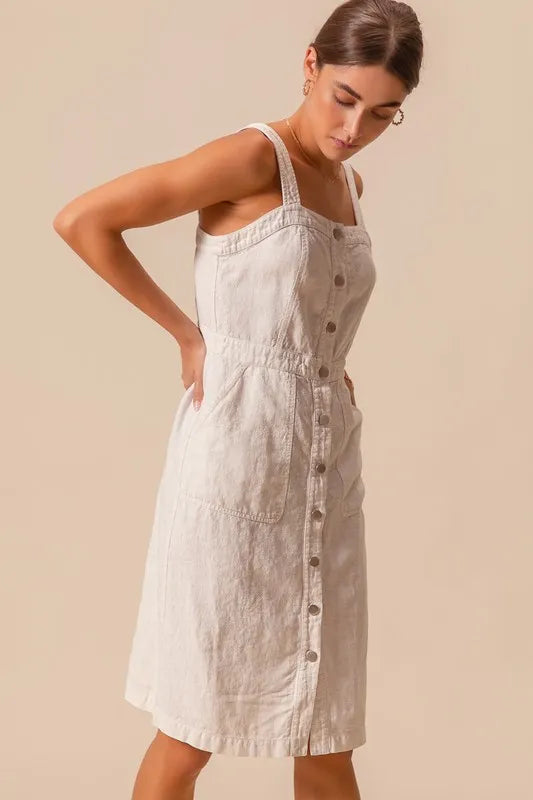 Button Down Pocket Front Pinafore Dress - Off White - product view 16