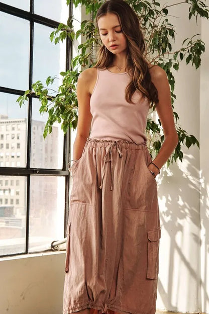 Drawstring Sleeveless Washed Dress - Mauve - product view 1