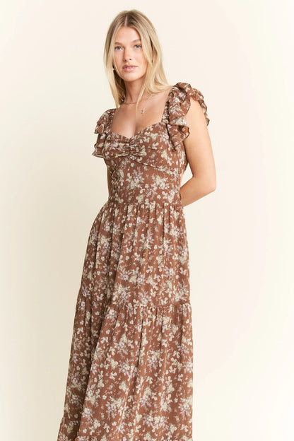 Ruffle Sleeve Tiered Maxi Dress - Mocha - product view 11