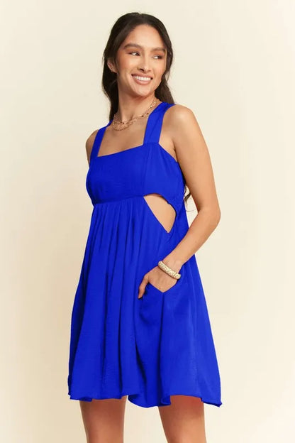 Washed Satin Cutout Skirt Bandeau Mini Dress - Cobalt - product view 1