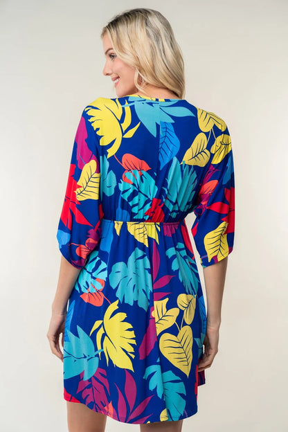 Full Size Printed V-Neck Mini Dress in Multi - product view 2