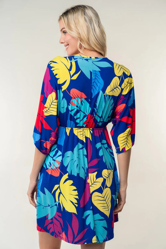 Full Size Printed V-Neck Mini Dress in Multi - product view 2