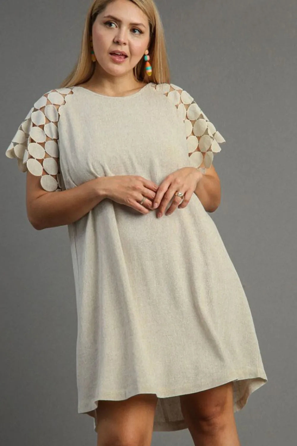 Full Size Round Neck Mini Dress Plus Size in Oatmeal - product view 2