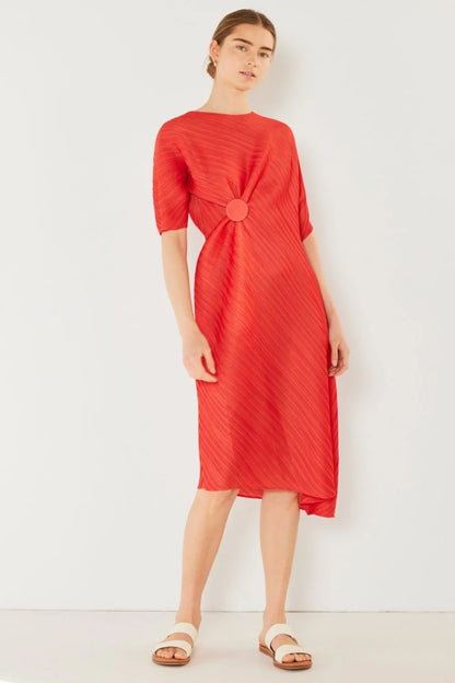 Pleated Dolman Sleeve Dress in Brown Khaki, Deep Orange and more - product view 7