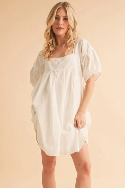 Square Neck Babydoll Dress with Pockets - White - product view 9