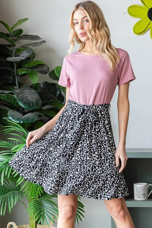 Full Size Short Sleeve Solid And Animal Print Mini Dress Plus Size in Mauve - product view 10