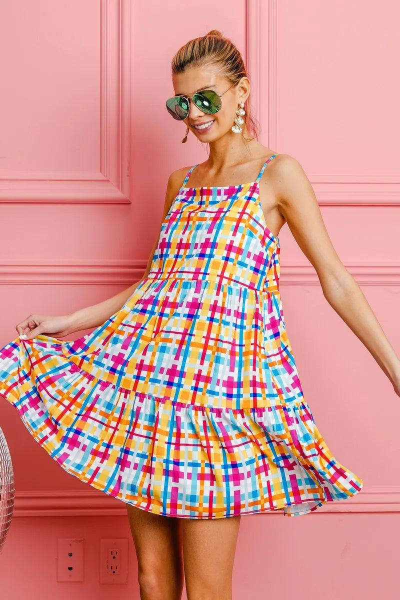 Multi Colors Plaid Sleeveless Sun Dress - product view 8