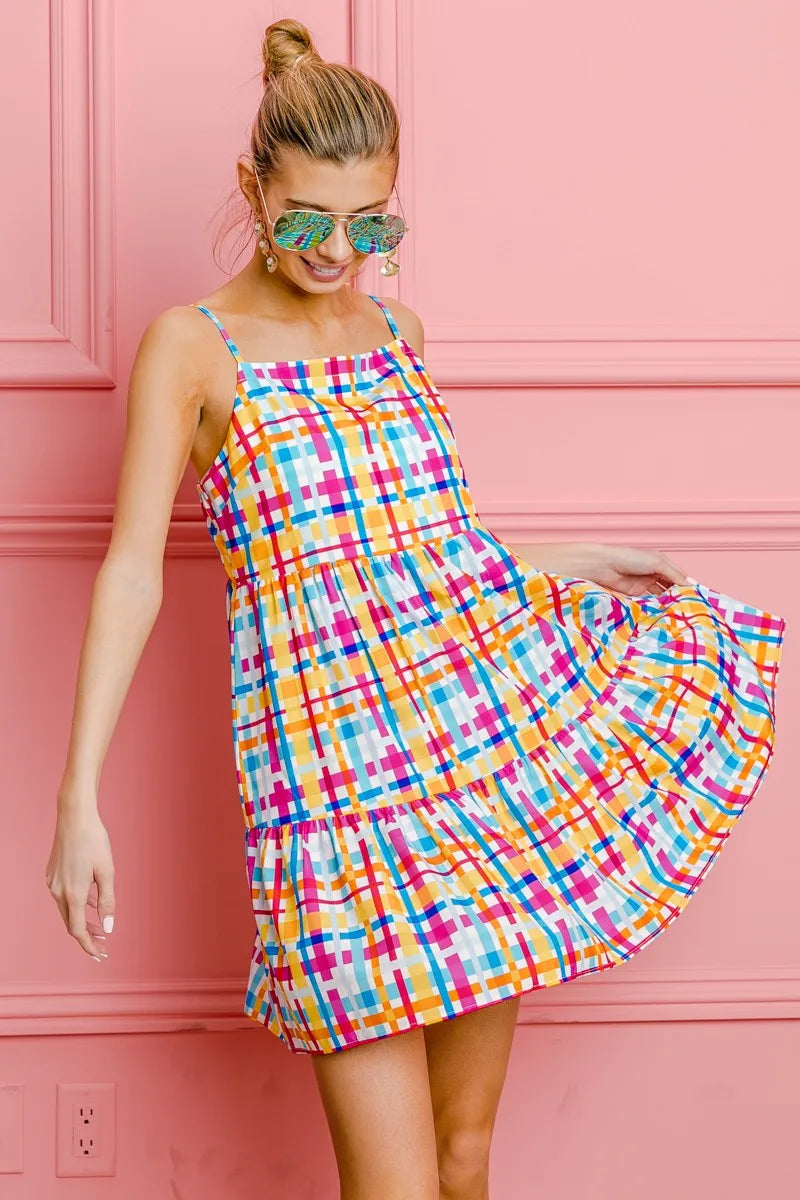 Multi Colors Plaid Sleeveless Sun Dress - product view 16