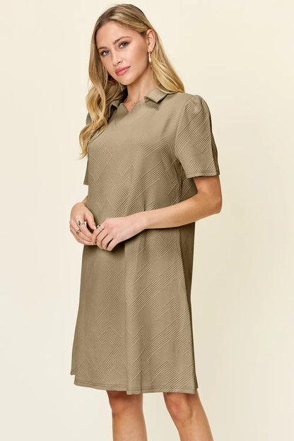 Full Size Texture Collared Neck Short Sleeve Dress in White, Lavender and more - product view 32