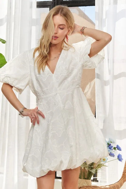 Puff Sleeve Floral Dress - White - product view 5
