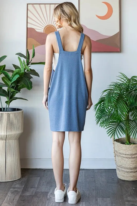 Full Size Ribbed Sleeveless Mini Tank Dress Plus Size in Denim Vintage - product view 2