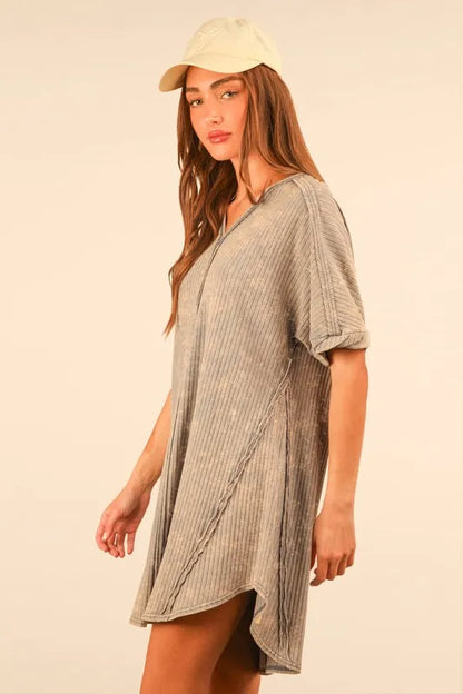 Plus Size Mineral Washed Ribbed Knit Mini Dress - Denim - product view 2