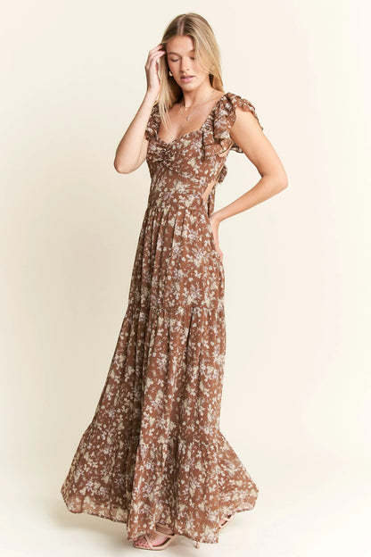 Ruffle Sleeve Tiered Maxi Dress - Mocha - product view 5