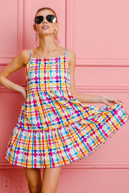 Multi Colors Plaid Sleeveless Sun Dress - product view 12
