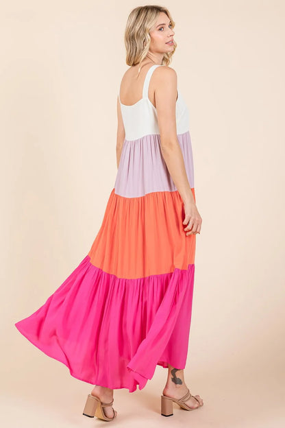 Color Block Tiered Pull-On Maxi Dress - Fuchsia Multi - product view 5