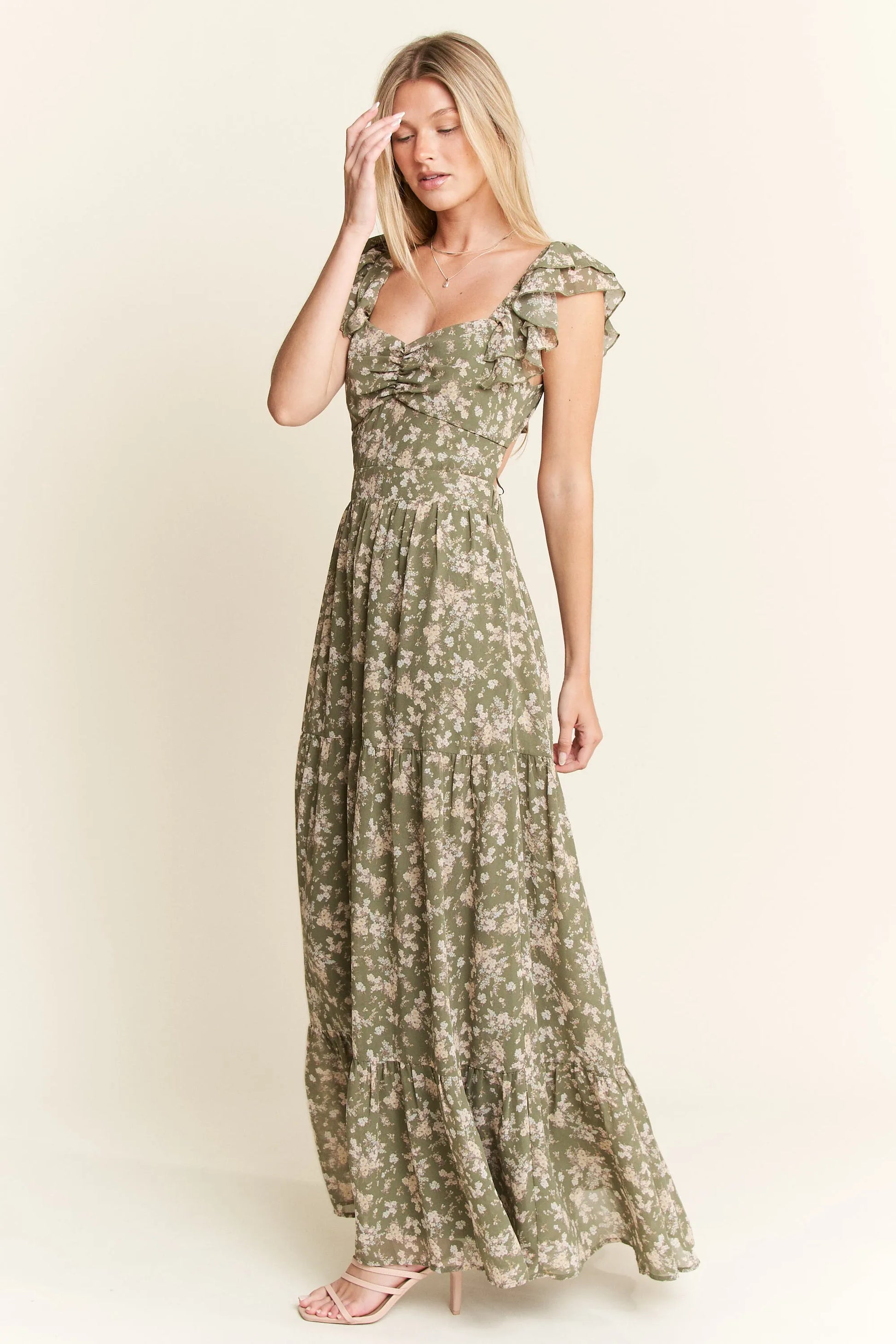 Ruffle Sleeve Tiered Maxi Dress - Sage - product view 4