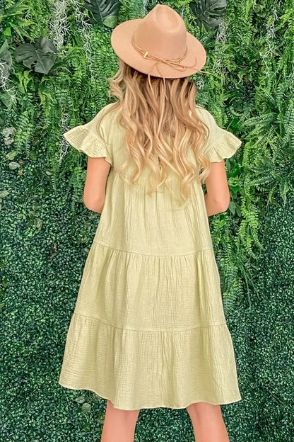 Cotton Gauze Baby Doll Casual Dress in Sage - product view 3