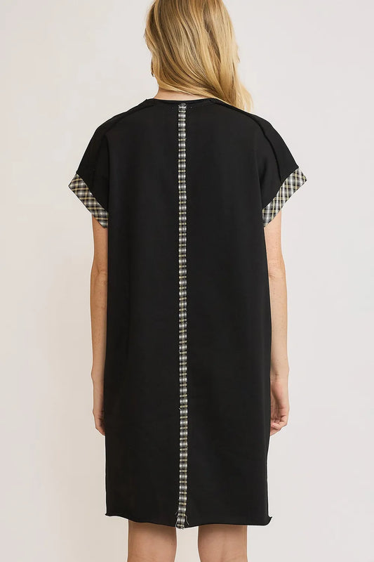 Peace Plaid Applique Short Sleeve Mini Dress - Black - product view 2