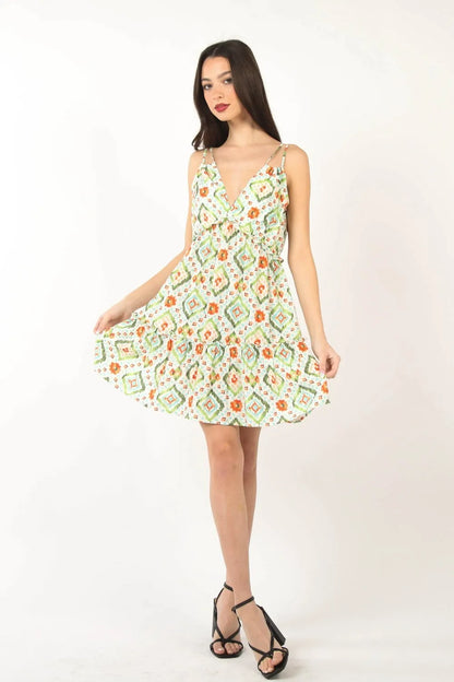Floral Back Smocked Ruffled Mini Dress in Green Multi - product view 6