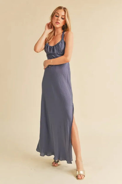 Ruched Side Slit Cutout Back Maxi Cami Dress - Hazy Lilac - product view 2