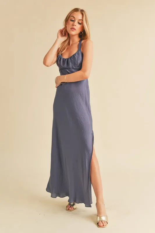 Ruched Side Slit Cutout Back Maxi Cami Dress - Hazy Lilac - product view 2