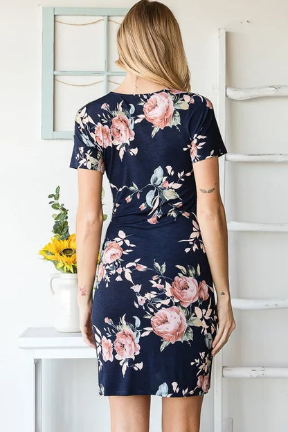 Full Size Ruched Floral Mini Dress Plus Size in Navy Multi - product view 12