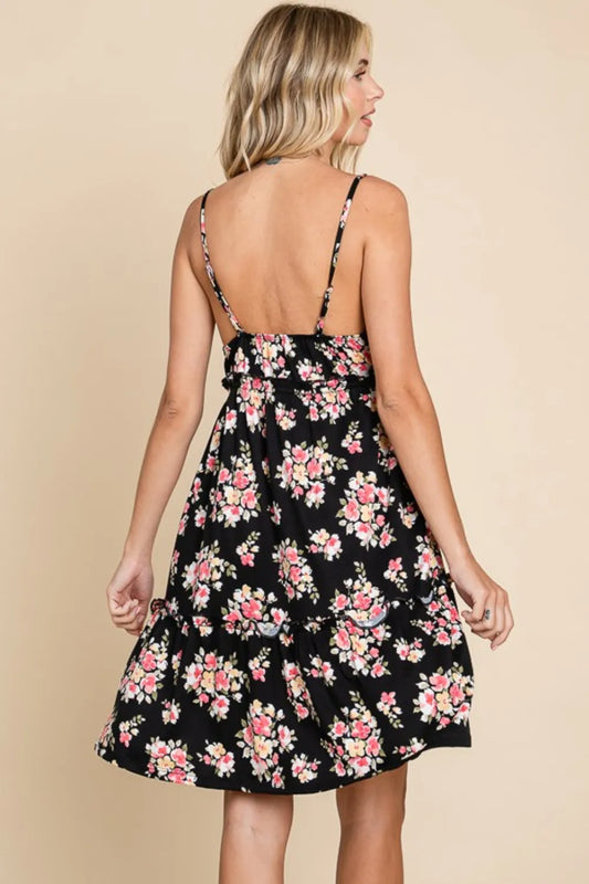 Full Size Floral Frill Cami Dress - Black - product view 2