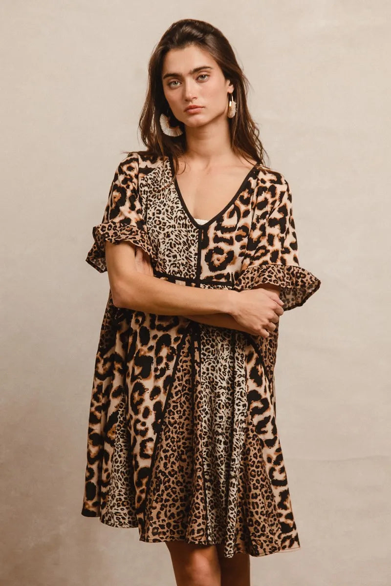 Leopard Prints Mix and Match Short Sleeves Dress in Leopard Mix - product view 9
