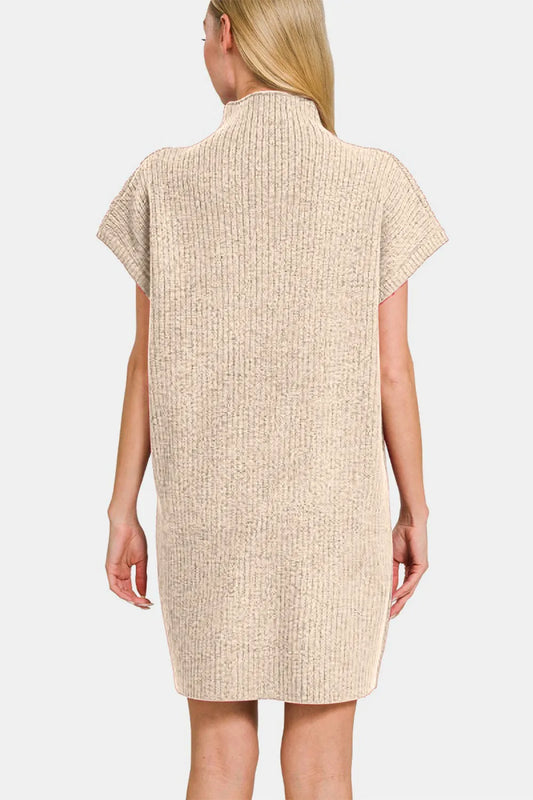 Short Sleeve Sweater Mini Dress - Sand Beige - product view 2