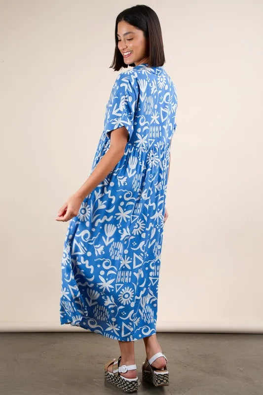 Plus Size Oversized Printed Shirt Midi Dress in Blue Mix - product view 3