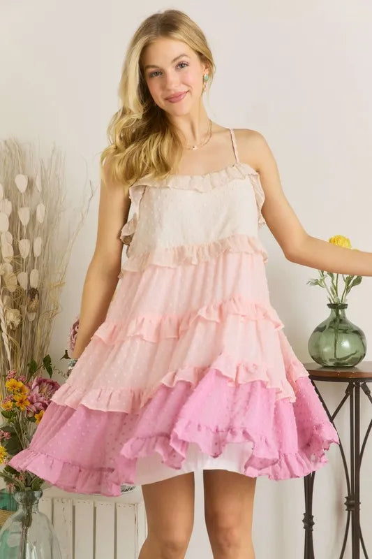 Swiss Dot Ruffled Tiered Mini Dress - Mauve Multicolor - product view 4