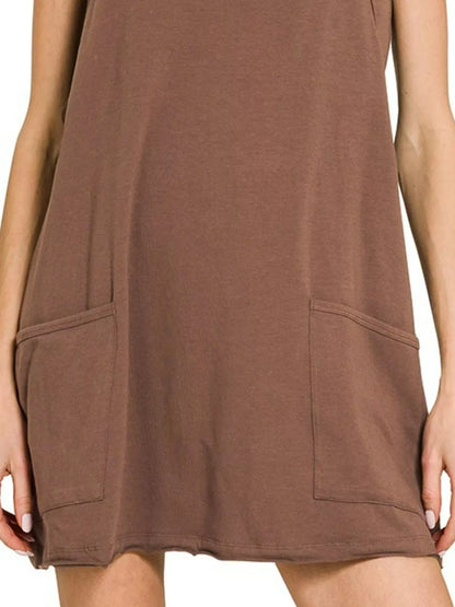 Cami Mini Dress with Built-in Romper Liner - Brown - product view 2