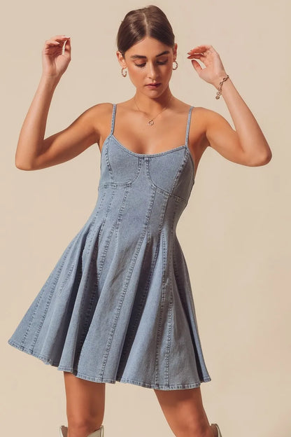 A Line Fit and Flare Denim Mini Dress - product view 4
