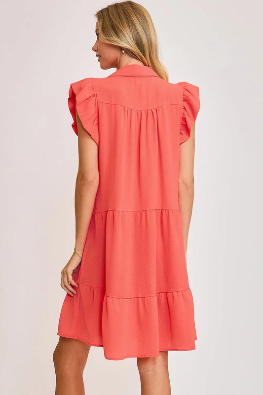 Full Size Johnny Collar Ruffle Cap Sleeve Tiered Dress Plus Size - Strawberry - product view 2