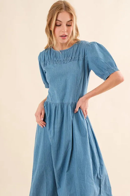 Full Size Washed Chambray Midi Dress Plus Size in Denim Blue - product view 5