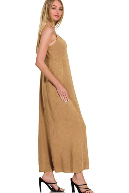 Mineral Washed Rayon Challis Cami Dress - Deep Camel - product view 3