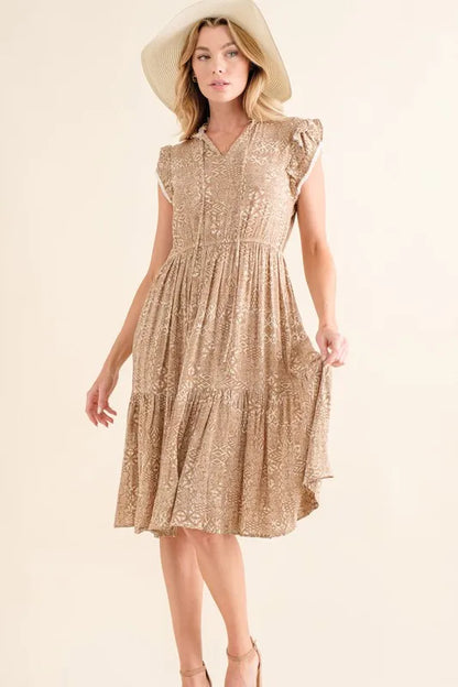 Boho Printed Tiered Maxi Dress in Taupe - product view 3