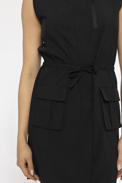 Versatile Drawstring Waist Tank Dress in Black - product view 5