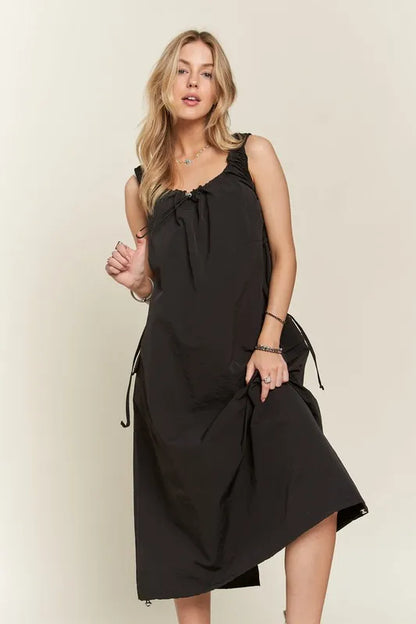 Drawstring Slit Back Cargo Dress - Black - product view 2