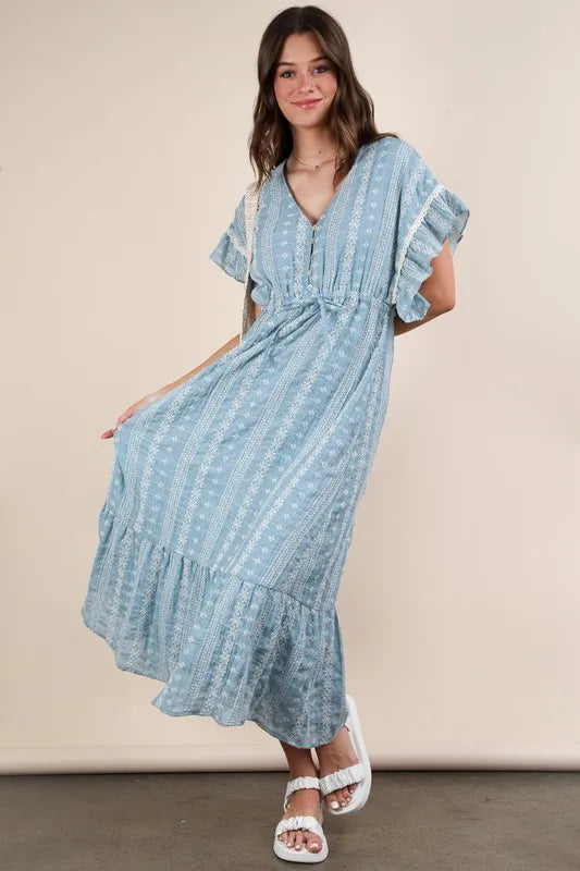 Embroidered Boho Ruffled Midi Dress - Blue - product view 3