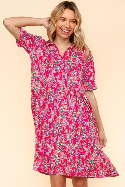 Johnny Collar Babydoll Dress with Side Pockets - Fuchsia - product view 3