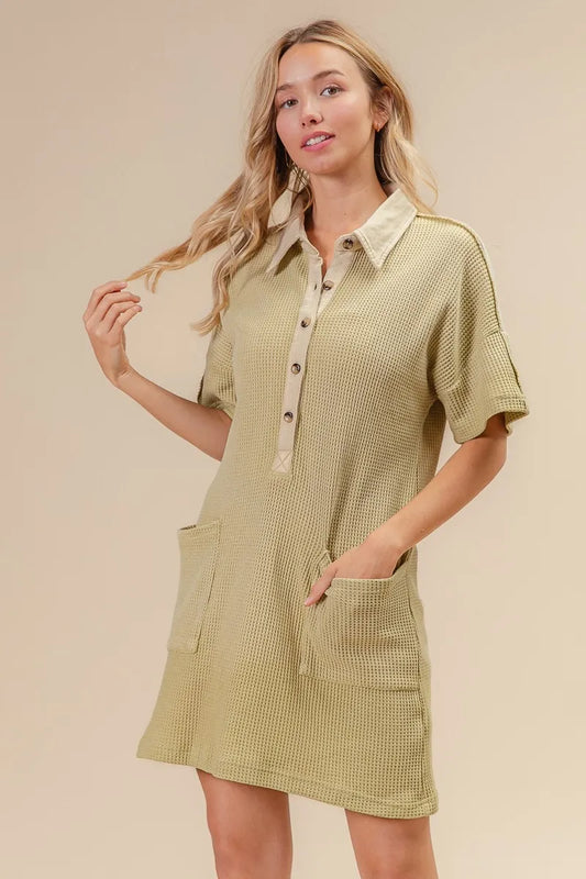 Dip Dye Mineral Washed Knit Dress - Sage - product view 1