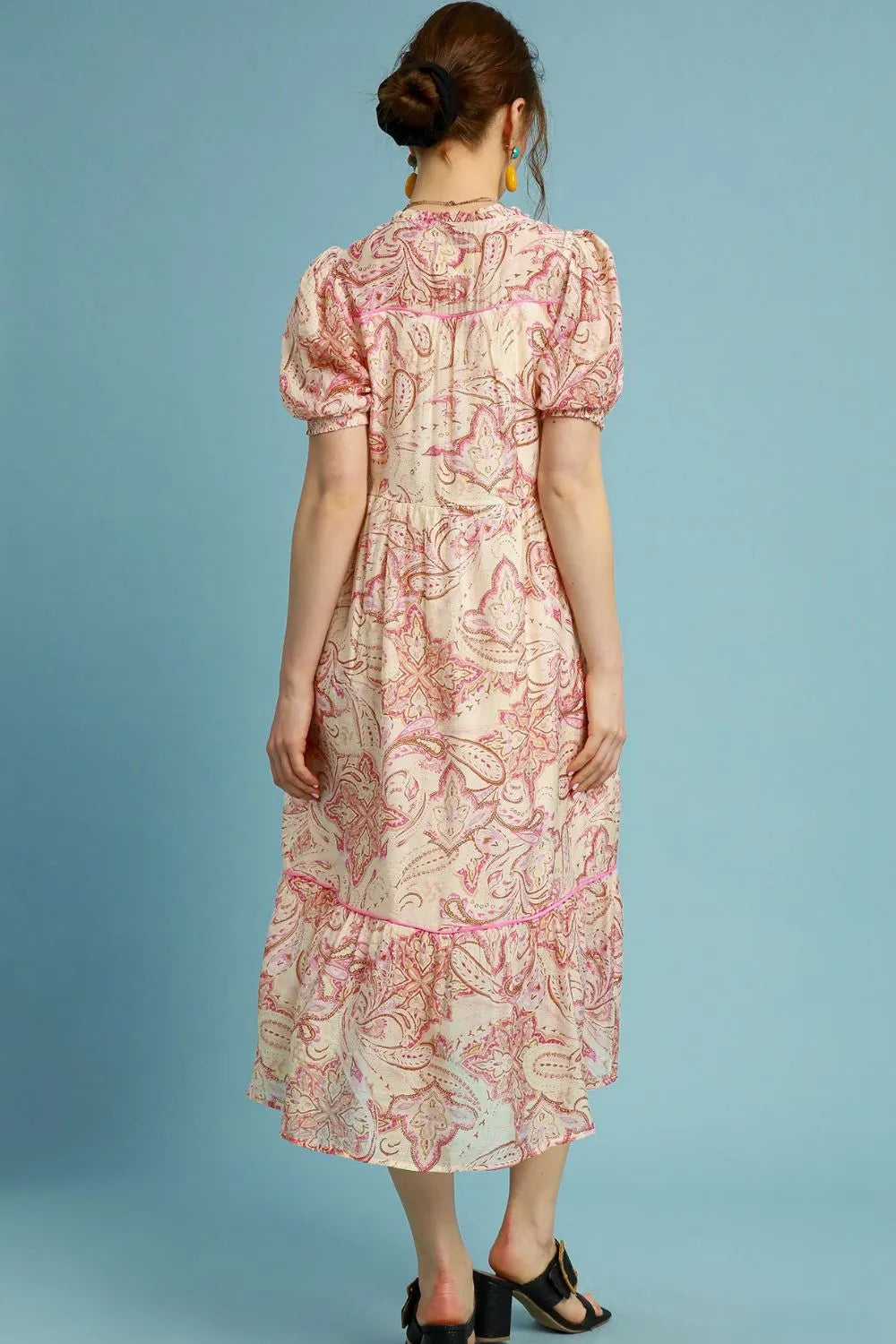 Full Size Printed Puff Short Sleeve Midi Dress Plus Size - Pink Mix - product view 3