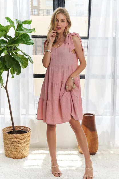 V-Neck Tie Shoulder Dress - Dusty Pink - product view 4