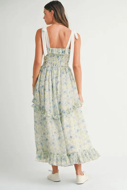 Floral Printed Shoulder Strap Midi Dress in Blue - product view 7