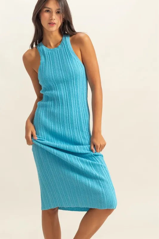 Round Neck Bodycon Ribbed Knit Dress - Blue - product view 4