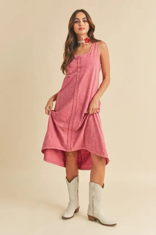 High-Low Hem Scoop Neck Midi Tank Dress in Rose - product view 2